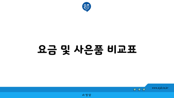 요금 및 사은품 비교표