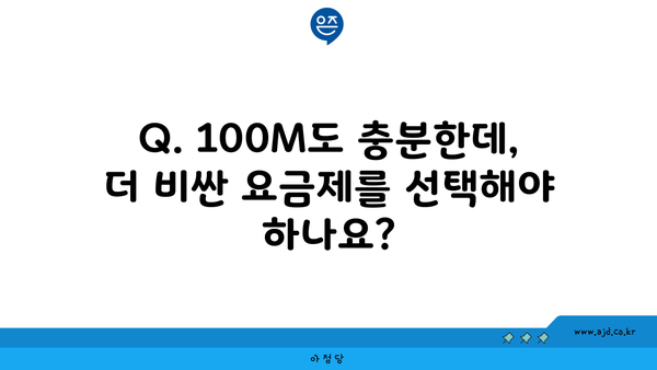 Q. 100M도 충분한데, 더 비싼 요금제를 선택해야 하나요?