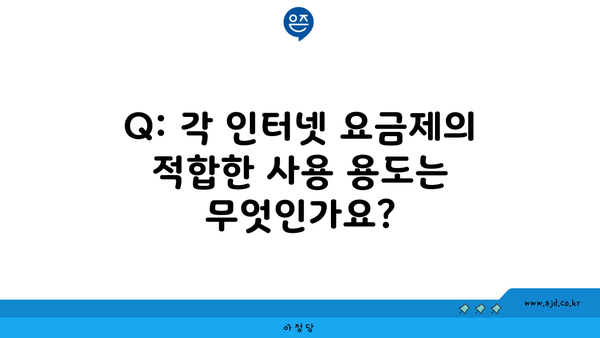 Q: 각 인터넷 요금제의 적합한 사용 용도는 무엇인가요?