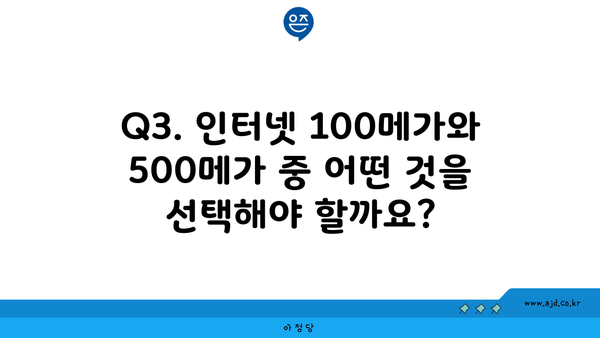 Q3. 인터넷 100메가와 500메가 중 어떤 것을 선택해야 할까요?