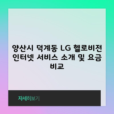 양산시 덕계동 LG 헬로비전 인터넷 서비스 소개 및 요금 비교