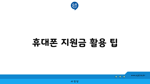 휴대폰 지원금 활용 팁