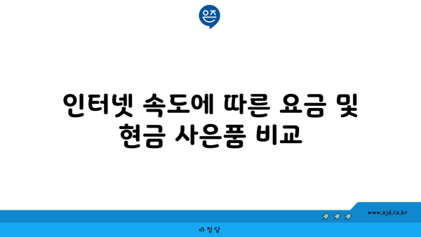 인터넷 속도에 따른 요금 및 현금 사은품 비교