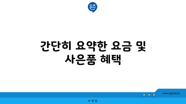 간단히 요약한 요금 및 사은품 혜택